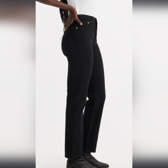 Levi's Premium Wedgie Straight Hidden Button Fly Jeans Big E Black Size 27 - Picture 3 of 11